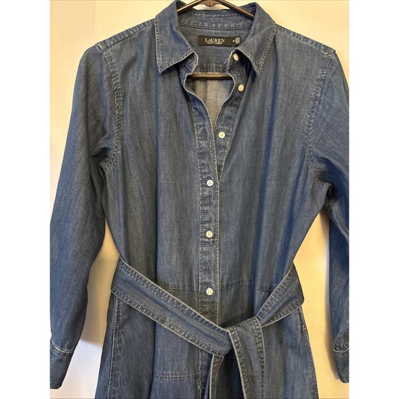 Ralph Lauren Women Belted Denim Fit & Flare Shirtdress Pure Rinse Wash 10 - Picture 3 of 6